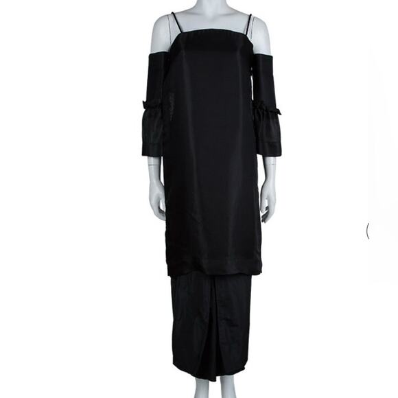 The Row Layered Midi Dress size 2 Black Puff Sleeves Ruffle SS14 RTW - Picture 3 of 16